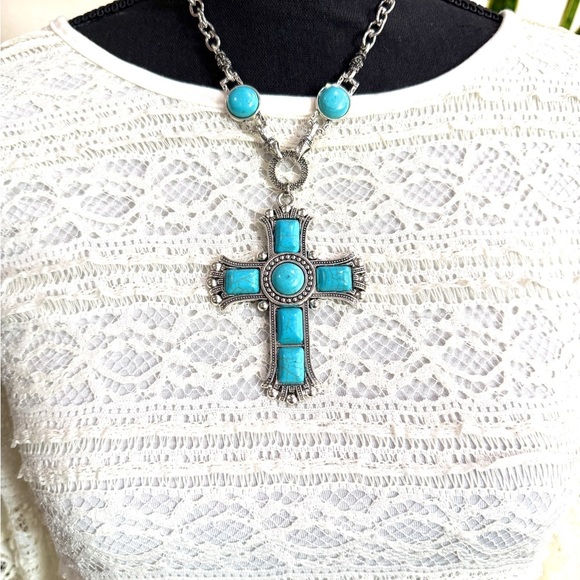 Jewelry - Turquoise and Silver Cross Pendant Necklace